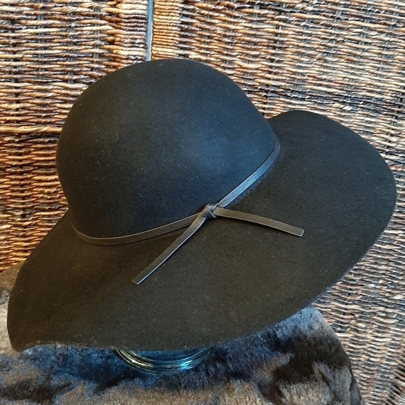 NWT Bohemian Wool Hat Wide Brim Adjustable Boho Western Cowboy Prairie Black - Picture 2 of 8